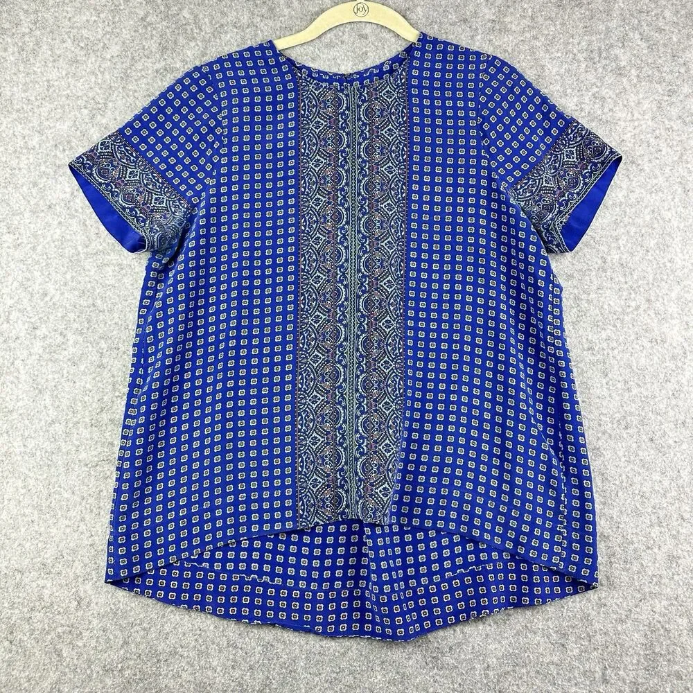 Madewell Blue Patterned Short-Sleeve Blouse - Picture 1 of 13